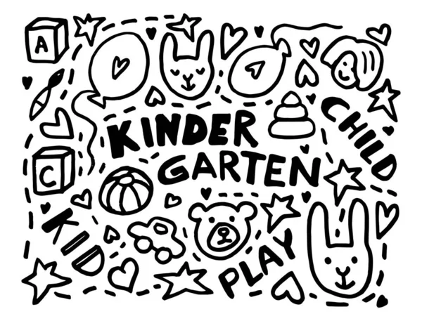 Simple Han Dibujado Garabatos Sobre Los Niños Kindergarten Diseño Incoloro — Vector de stock