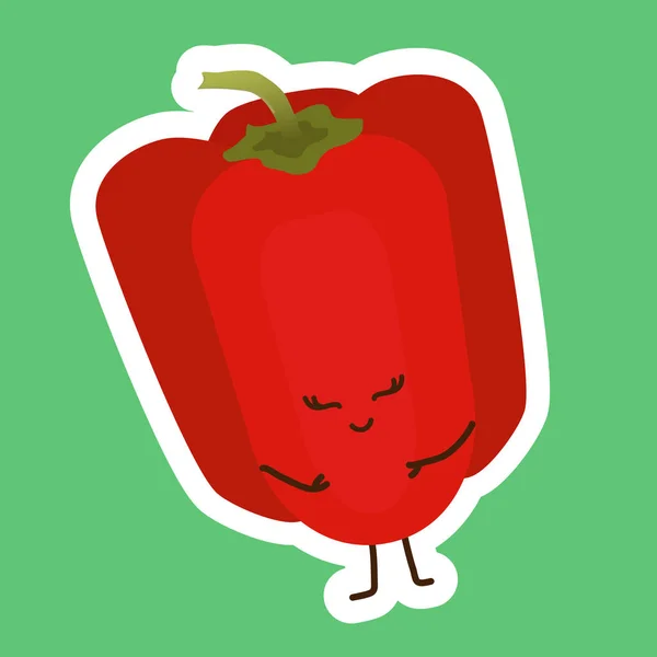 Kawaii Bright Red Pepper Samolepka Kawaii Roztomilý Obličej Šťastný Člověk — Stockový vektor