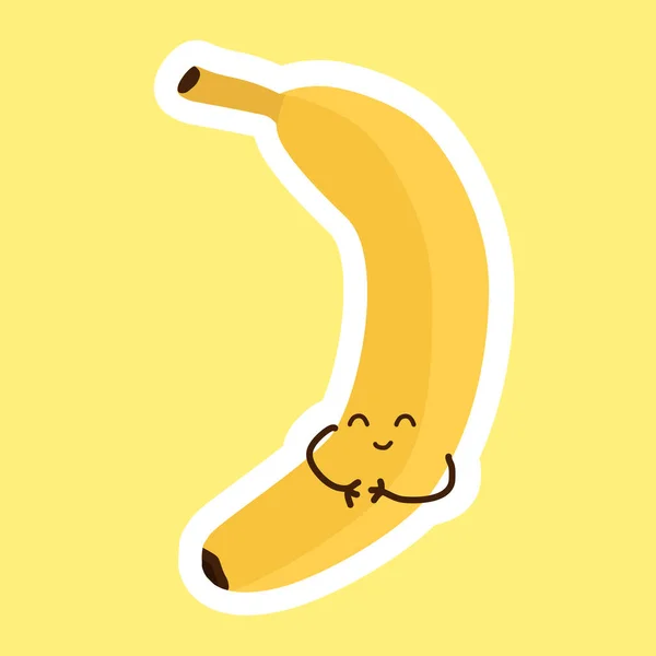 Pegatina Divertida Plátano Amarillo Feliz Con Cara Linda Kawaii Persona — Archivo Imágenes Vectoriales
