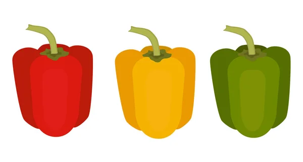 Set Gekleurde Paprika Rood Geel Groen Groente Geïsoleerd Pictogram Bulgaarse — Stockvector