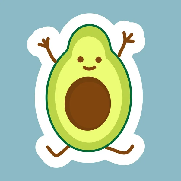 Avocado Fruit Sticker Met Kawaii Schattig Gezicht Vrolijke Jongen Kan — Stockvector