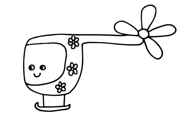 Handgetekende Doodle Helikopter Gekleurde Grote Kawaii Vliegtuigen Reisconcept Ideaal Voor — Stockvector