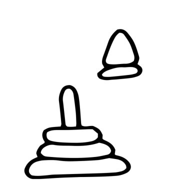 Küçük şirin bebekler için karalama oyuncakları. El çizimi çocuk oyuncakları. Kedi yavrusu, ayı, ip atlama, kamyon sabun köpüğü çekiç, tren, yay, kalp, oyuncak tavşan tabakları.