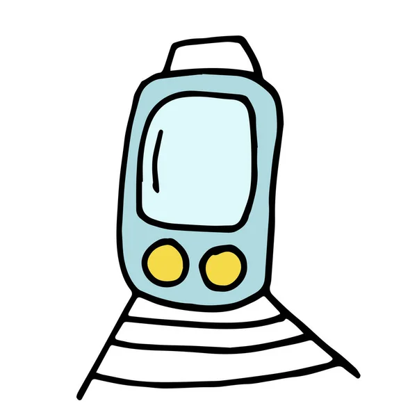Garabato Dibujado Mano Tren Azul Vías Férreas Imagen Simple Para — Archivo Imágenes Vectoriales