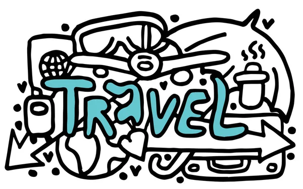 World Travel Set Dibujo Mano Simple Colección Bocetos Vectoriales Símbolos — Vector de stock