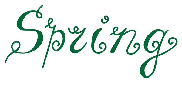 Doodle Dibujado Mano Muelle Letras Letras Color Verde Aisladas Sobre — Vector de stock