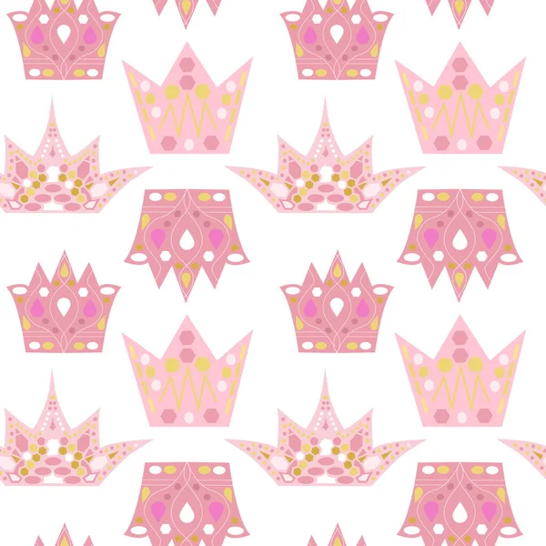 Seamless Pattern Colored Crowns Princess Beautiful Vector Illustation Wrapping Paper — Stock Vector