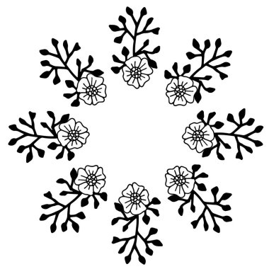 Çiçek çerçevesinin vektör çizimi. Taşralı. El çizimi basit bir çizgi. Siyah felç. Beyaz arka planda izole edilmiş. Zarif ve asil. Düğün tasarımı için en iyisi. Davetiye. Boşluğu kopyala