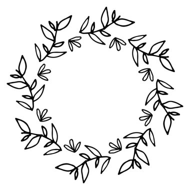 Çiçek çerçevesinin vektör çizimi. Taşralı. El çizimi basit bir çizgi. Siyah felç. Beyaz arka planda izole edilmiş. Zarif ve asil. Düğün tasarımı için en iyisi. Davetiye. Boşluğu kopyala