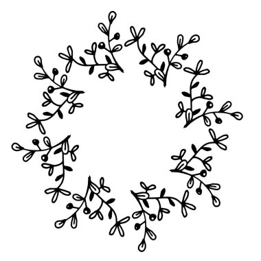 Çiçek çerçevesinin vektör çizimi. Taşralı. El çizimi basit bir çizgi. Siyah felç. Beyaz arka planda izole edilmiş. Zarif ve asil. Düğün tasarımı için en iyisi. Davetiye. Boşluğu kopyala