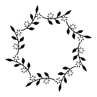 Çiçek çerçevesinin vektör çizimi. Taşralı. El çizimi basit bir çizgi. Siyah felç. Beyaz arka planda izole edilmiş. Zarif ve asil. Düğün tasarımı için en iyisi. Davetiye. Boşluğu kopyala
