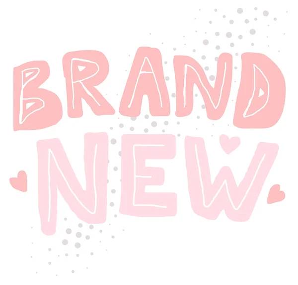 全新的平面贺卡模板 引用新生儿的故事 具有粉色心形构图的字体 祝贺明信片矢量设计 漂亮的粉红少女字母 — 图库矢量图片