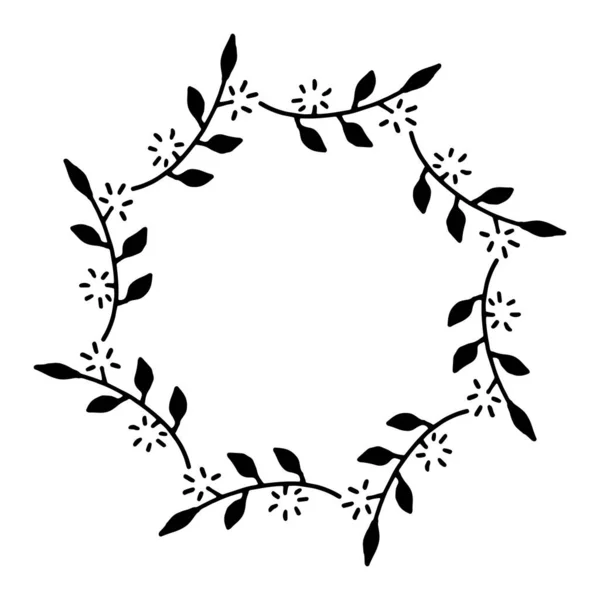 Vektorillustration Des Blumenrahmens Rustikal Handgezeichnete Einfache Linie Schwarzer Strich Vereinzelt — Stockvektor