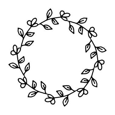Çiçek çerçevesinin vektör çizimi. Taşralı. El çizimi basit bir çizgi. Siyah felç. Beyaz arka planda izole edilmiş. Zarif ve asil. Düğün tasarımı için en iyisi. Davetiye. Boşluğu kopyala