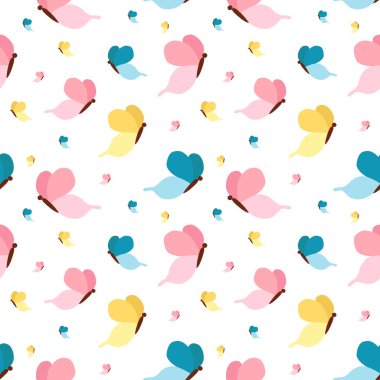 Düz renkli kelebekli, pürüzsüz bir şekil. Çok renkli çok güzel kanatlar. Beyaz arka plan. Bahar konsepti