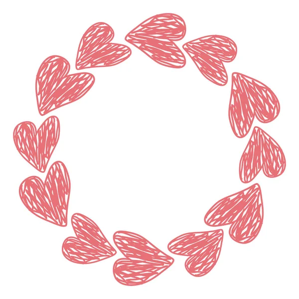 Walentynki Ramy Wykonane Ręcznie Rysowane Serca Miękkie Różowe Kolory Piękne — Wektor stockowy