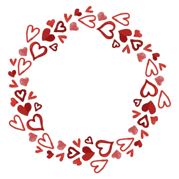 Walentynki Skomplikowana Rama Wykonana Ręcznie Rysowane Akwarelowe Serca Miękkie Różowe — Wektor stockowy