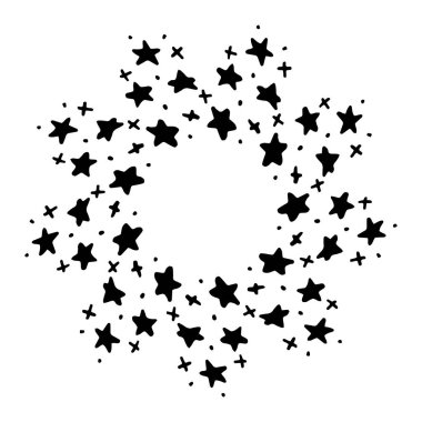 kıvrımlı, kıvrımlı siyah ve beyaz vektör çerçevesi. El yapımı elementler. Minimalizm, basitlik. Beyazda izole edilmiş. Düğün davetiyesi şablonu tasarımı için çiçekli kır çelengi. Botanik