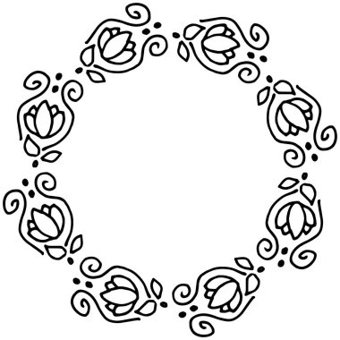 Çerçevenin el çizimleri. Orman dalları, böğürtlenler, bukleler, baş harfler, yapraklı çiçekler. Davetiye için şık oval çerçeve. Vektör çizimi. Beyaz arkaplanda izole