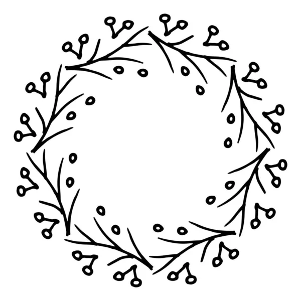 Éléments Dessinés Main Cadre Branches Forestières Baies Boucles Monogramme Fleur — Image vectorielle