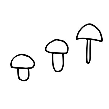 El çizimi mantar seti. Basit, kalın siyah çizgi. Doğa tasarımı ve çocuk boyama kitabı için en iyisi. çevre kavramı. Vektör illüstrasyonu beyazda izole edildi.