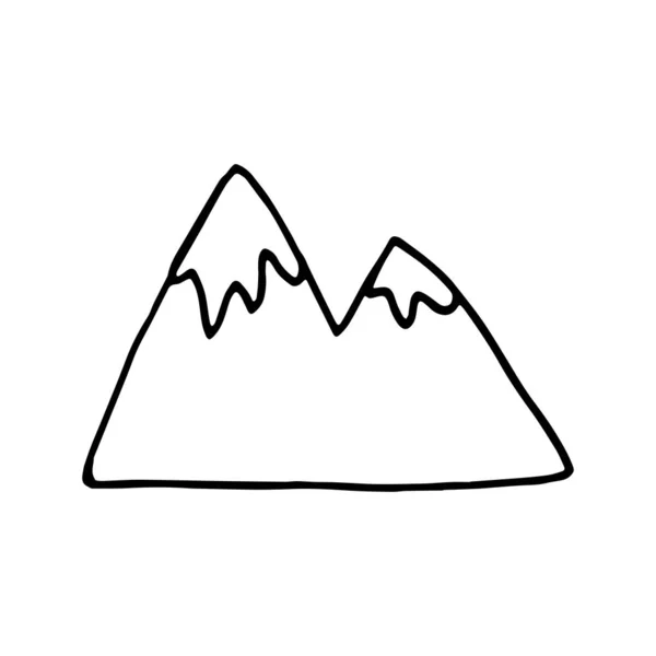手绘涂鸦山 简单厚实的黑线 山顶上有冰川的山 最适合自然和儿童彩色书的设计 环境概念 在白色上孤立的向量图 — 图库矢量图片
