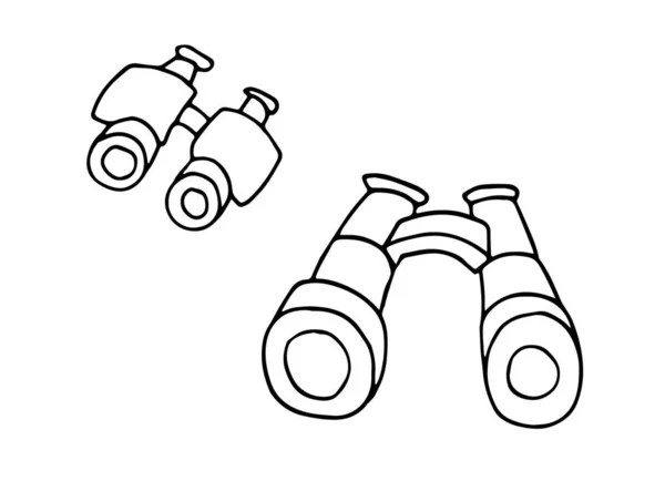 Handgezeichnete Ferngläser Umreißen Das Doodle Symbol Optische Und Spionageausrüstung Suchen — Stockvektor