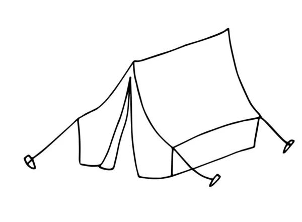 手绘帐篷涂鸦图标 简单的黑色中风 露营标志符号 装饰元素 白色背景 孤立无援平面设计 矢量卡通画 — 图库矢量图片