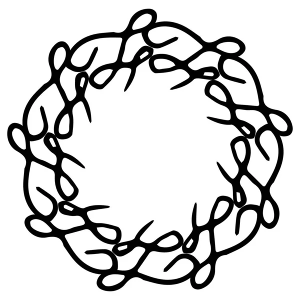 Cadre Vectoriel Noir Blanc Dans Style Rustique Couronne Branches Minimalisme — Image vectorielle