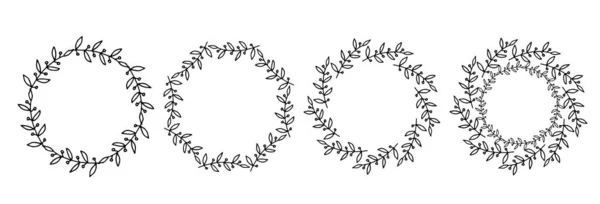 Set Marcos Con Elementos Florales Rústico Línea Simple Dibujada Mano — Archivo Imágenes Vectoriales