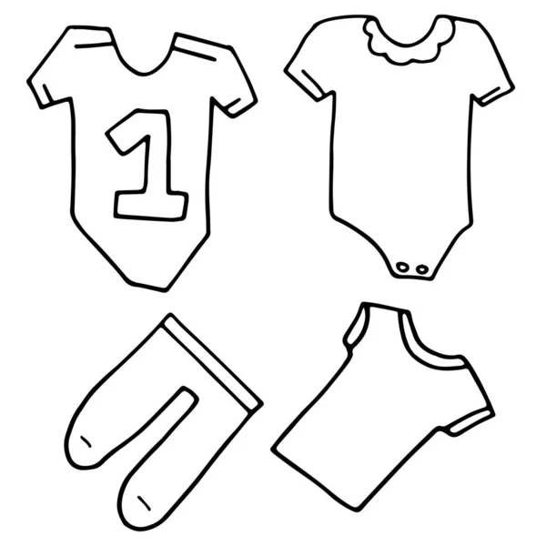 Baby Newborn Hand Drawn Doodle Set Shirt Body Pants Jacket — Stockový vektor