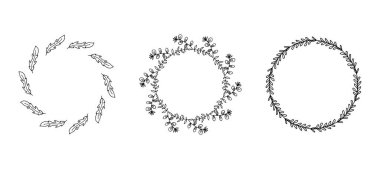 Çiçek elementli çerçeveler. Taşralı. El çizimi basit bir çizgi. Siyah vuruş.