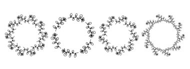 Çiçek elementli çerçeveler. Taşralı. El çizimi basit bir çizgi. Siyah vuruş.