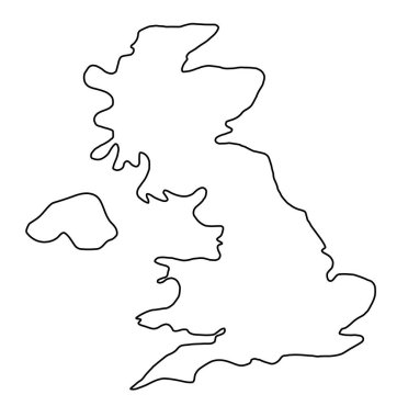 Birleşik Krallık 'ın siyah hat haritası. El çizimi harita. Kalın vuruş.