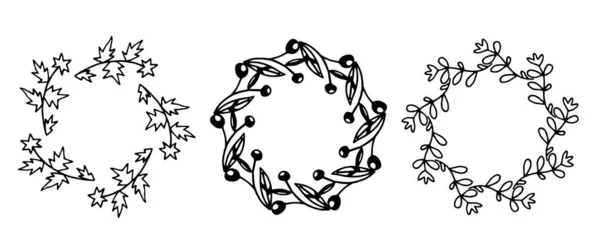 Conjunto Marcos Con Elementos Florales Rústico Línea Simple Dibujada Mano — Archivo Imágenes Vectoriales