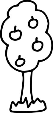 Elle çizilmiş elma ağacı. Basit kalın siyah çizgi.