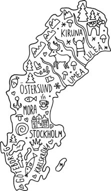 colored Hand drawn doodle Netherland map. Holland city names lettering and cartoon landmarks, tourist attractions cliparts. travel, trip comic infographic poster, banner concept design. Amsterdam, clipart