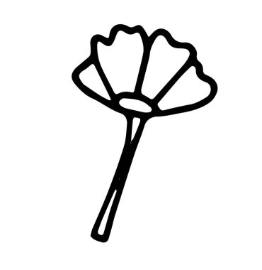 El çizimi çiçekler. Basit bir çiçek koleksiyonu çizimi. Harfli çiçekli siyah beyaz. Vektör illüstrasyonu beyaz arkaplanda izole edildi.