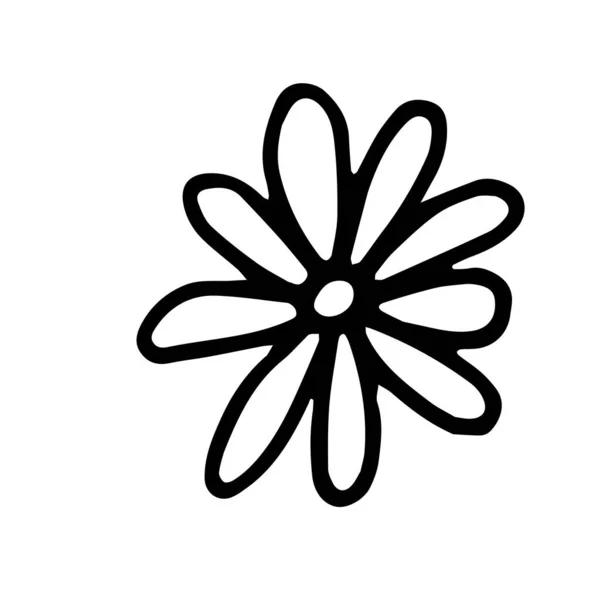 Garabato Dibujado Mano Flores Línea Simple Bosquejo Colección Floral Blanco — Vector de stock