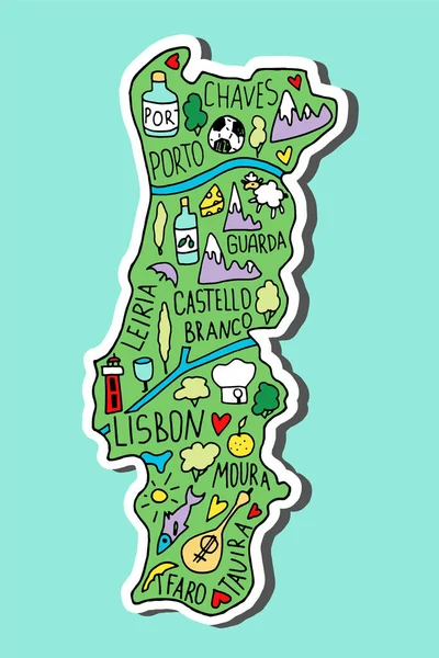 Colorido Adesivo de Mão desenhado doodle Portugal mapa . — Vetor de Stock