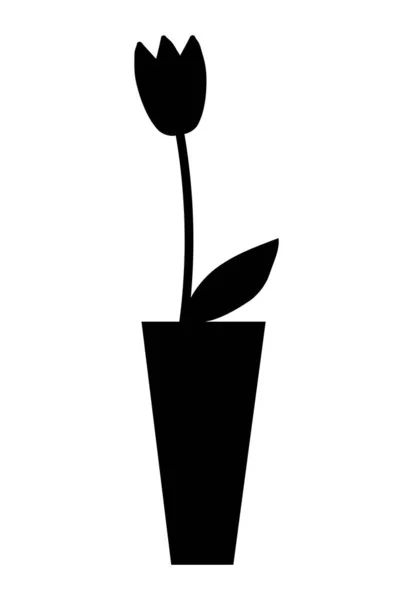 Silueta Planta Decorativa Sencilla Creciendo Maceta — Vector de stock