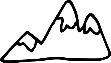 Buzlu zirveleri olan el çizimi dağlar. Siyah vuruşlu basit bir element. Vektör illüstrasyonu beyaz arkaplanda izole edildi.