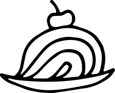 Elle çizilmiş meyveli turta. İsviçre ulusal elmalı turta. Siyah vuruşlu basit bir element. Vektör illüstrasyonu beyaz arkaplanda izole edildi.