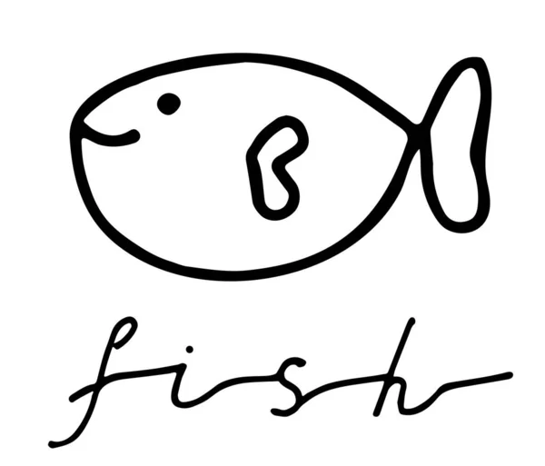 Handritad Doodlefisk Med Bokstäver Undervattensdjur Barnslig Rolig Tecknad Bild Enkelt — Stock vektor