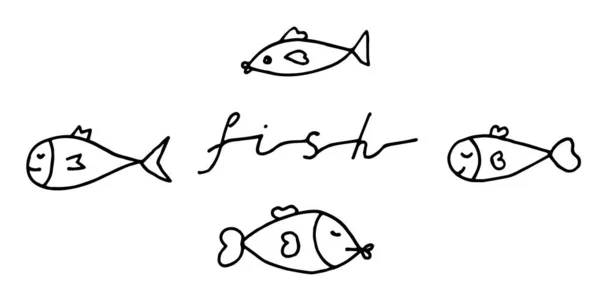 Peixe Rabilho Desenhado Mão Com Letras Animal Subaquático Imagem Engraçada — Vetor de Stock