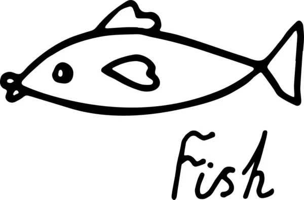 Handritad Doodlefisk Med Bokstäver Undervattensdjur Barnslig Rolig Tecknad Bild Enkelt — Stock vektor