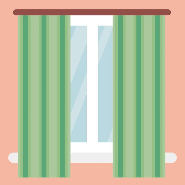 Einfaches Fenster Mit Grün Gestreiften Rollläden Oder Vorhängen Weiße Fensterrahmen — Stockvektor