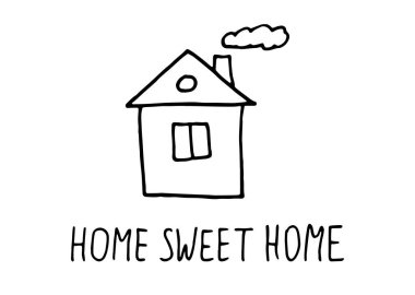 Evim güzel evim yazılı el çizimi karalama evi. Siyah vuruş.