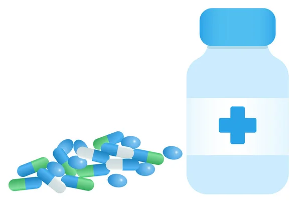 様々な薬だ 1つの薬は クロスと多くの白青薬 カプセル 薬のサプリメントコレクションを持つことができます 現実的なフラットスタイルベクトルオブジェクトのイラスト — ストックベクタ