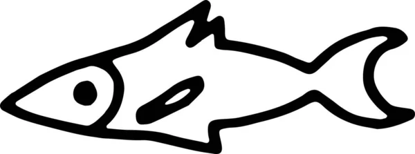 Handritad doodlefisk. tonfisk, torsk, Dorado. Enkel svart stroke fena, svans, huvud, ögon. — Stock vektor